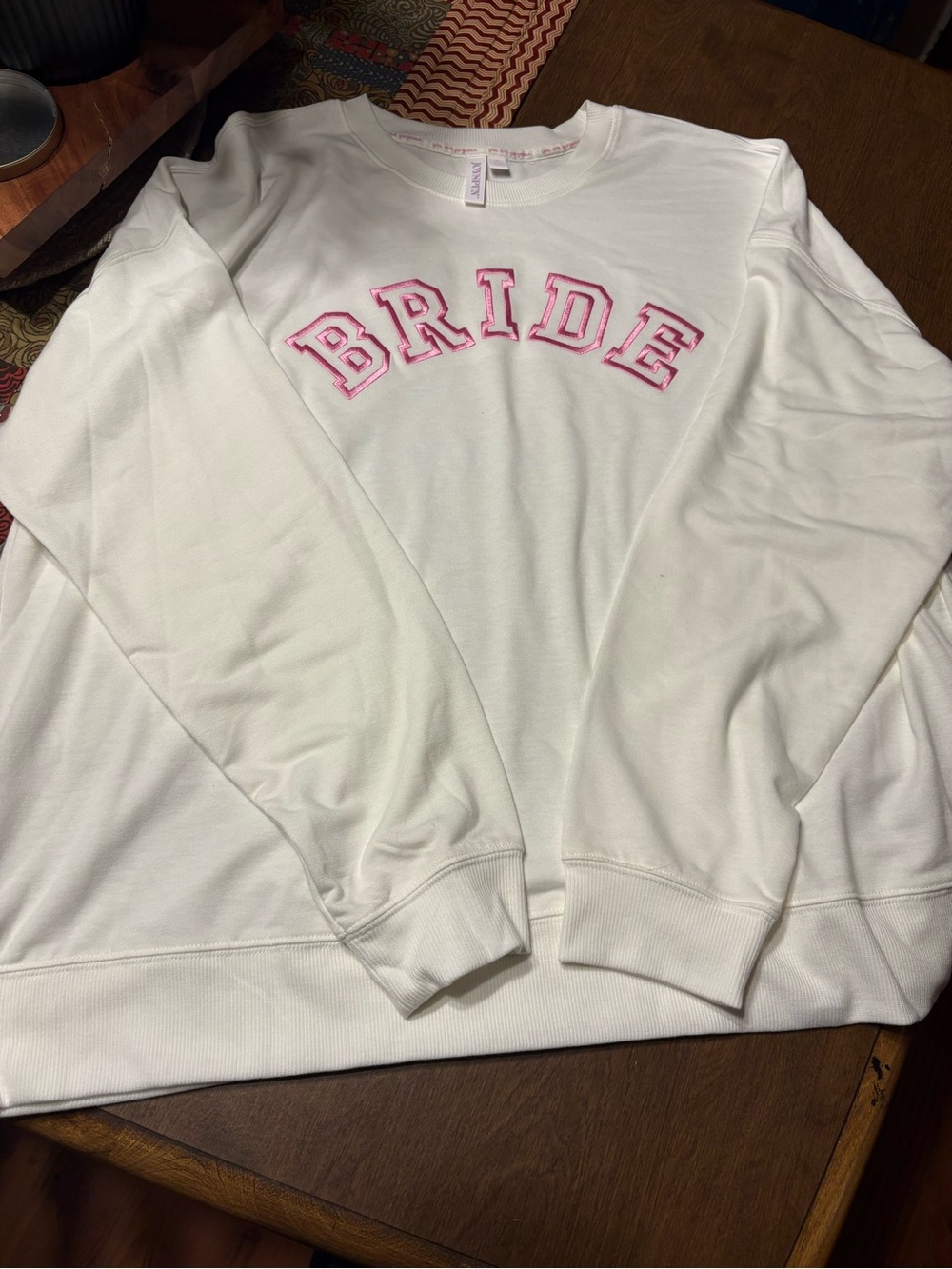Bride Embroidered Crewneck soft loungewear/sleepwear White with Pink Lettering